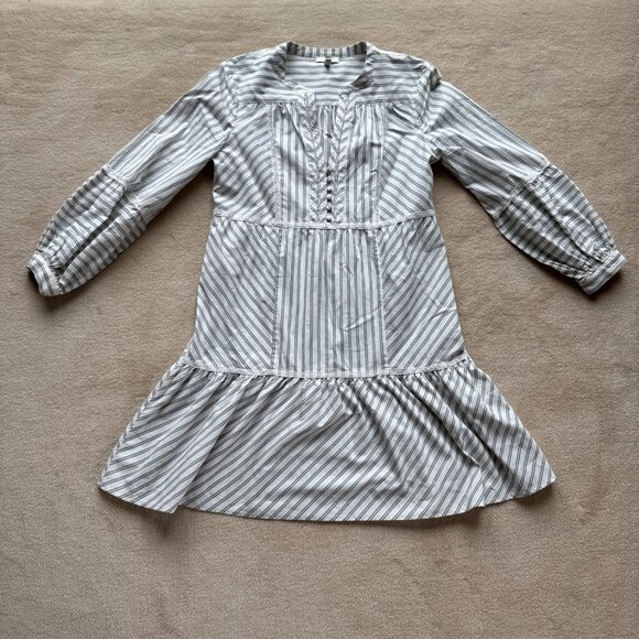 JOIE Porcelain White Stripe Lace Marison A-Line Ruffle Poplin Cotton Dress 4 - Picture 2 of 5